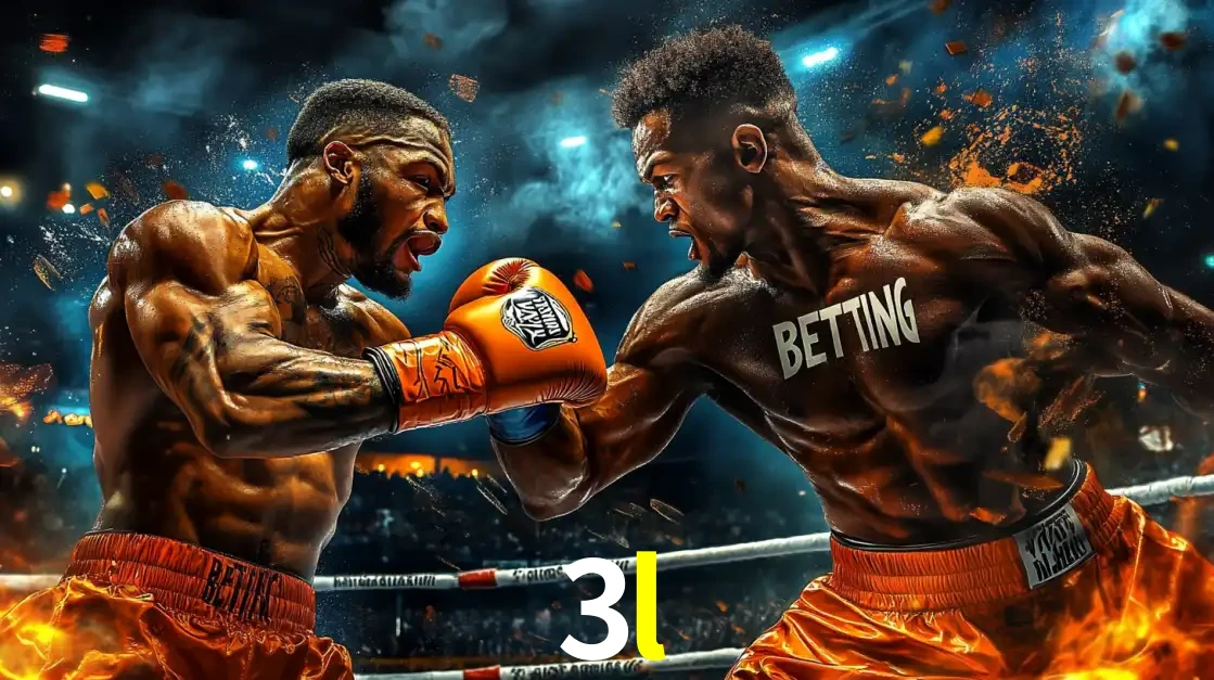 Dois boxeadores em uma luta intensa e explosiva, representando a adrenalina e as oportunidades de apostas em esportes de combate disponíveis na plataforma 3l.