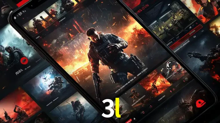 Tela de um celular exibindo uma galeria de jogos de tiro com temática militar, mostrando a variedade de e-sports disponíveis para apostas na plataforma de entretenimento 3l.