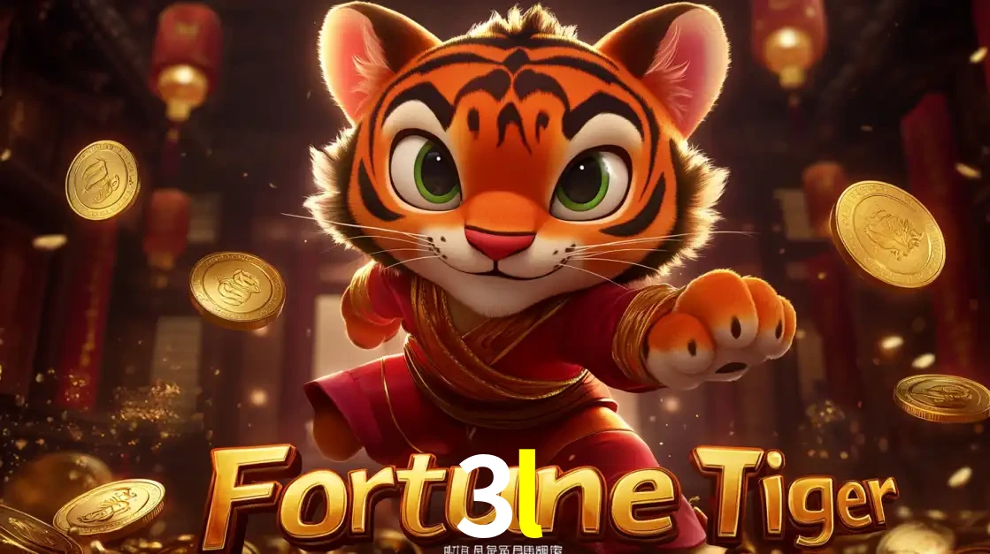 O carismático mascote do jogo de slot Fortune Tiger, um tigre fofo em pose de artes marciais, pronto para trazer sorte e multiplicadores de ganhos no cassino online 3l.