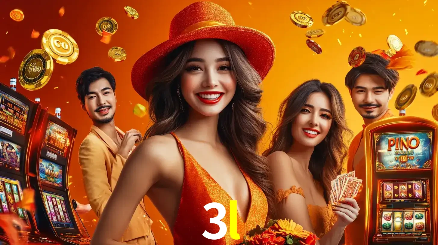 Grupo de amigos asiáticos sorrindo e se divertindo com máquinas de caça-níqueis em um ambiente festivo, celebrando suas vitórias nos jogos de cassino do 3l.